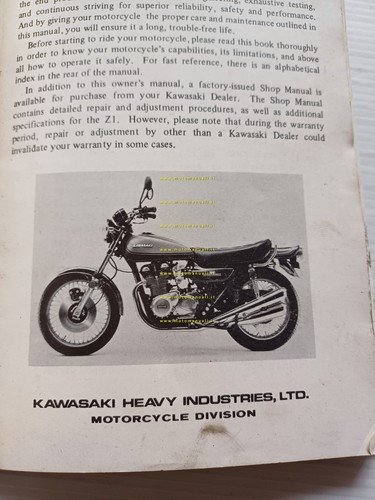 Kawasaki 900 Z1 Testanera 1972 manuale uso manutenzione INGLESE originale