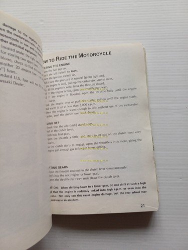 Kawasaki 900 Z1 Testanera 1972 manuale uso manutenzione INGLESE originale