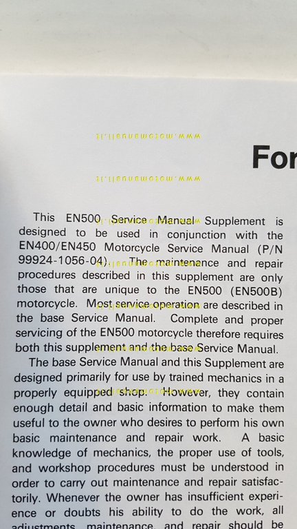 Kawasaki EN 500 1994 AGGIORNAMENTO manuale officina INGLESE workshop manual