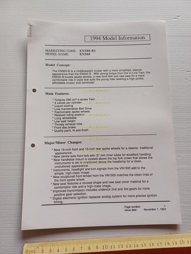 Kawasaki EN 500 (EN500-B1) 1994 Model Information cartella stampa inglese