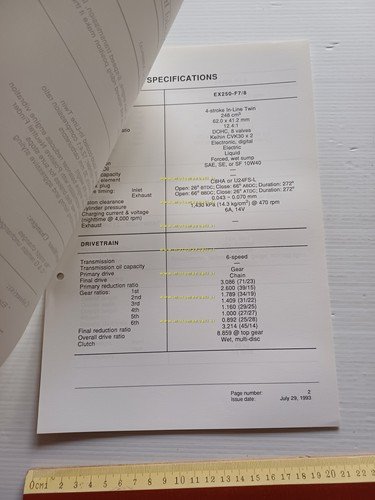 Kawasaki GPX 250 R (EX250-F7.F8) 1994 Model Information cartella stampa …