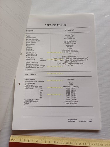 Kawasaki GPX 600 R (ZX600-C7) 1994 Model Information cartella stampa …