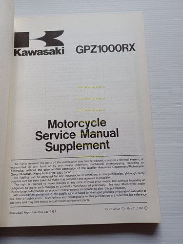 Kawasaki GPZ 1000 RX 1985 SUPPLEMENTO manuale officina INGLESE originale
