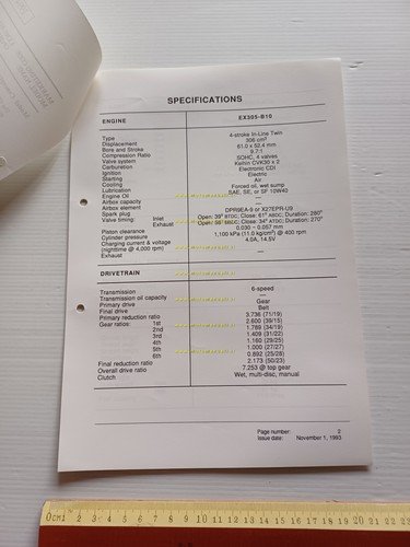 Kawasaki GPZ 305 Belt Drive (EX305-B10) 1994 Model Information cartella …