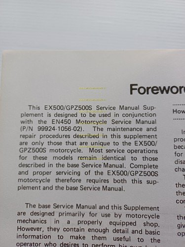 Kawasaki GPZ 500 S - EX 500 1987 SUPPLEMENTO manuale …