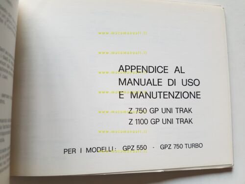 Kawasaki GPZ 750 TURBO-750-1100 UNI TRAK 1983 manuale uso ITALIANO …