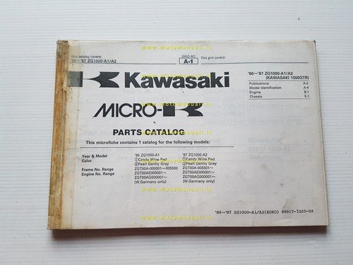 Kawasaki GTR 1000 1986-87 catalogo ricambi copia da microfiche originale