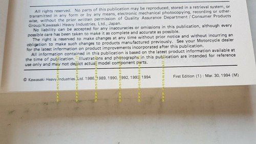 Kawasaki GTR 1000 Concours 1986-94 manuale officina originale workshop manual