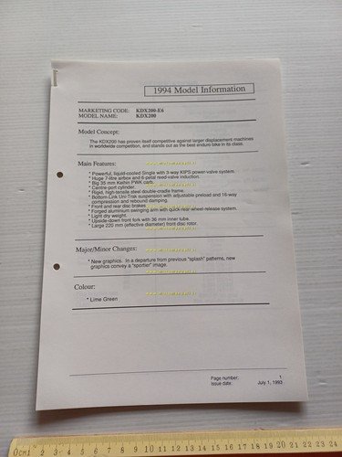 Kawasaki KDX 200 (KDX200-E6) 1994 Model Information cartella stampa inglese