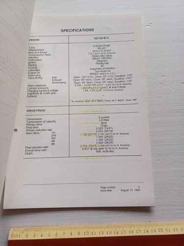 Kawasaki KE 100 (KE100-B13) 1994 Model Information cartella stampa inglese