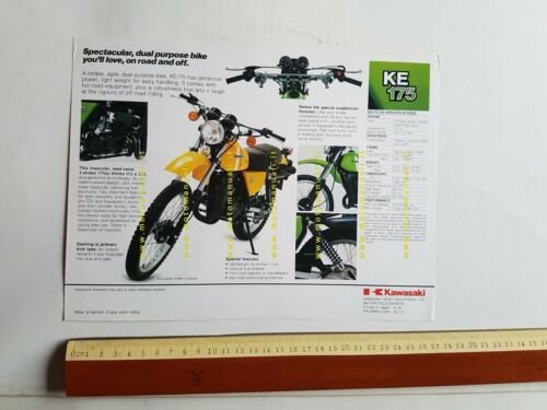 Kawasaki KE 175 depliant originale moto TESTO INGLESE