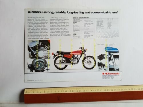 Kawasaki KH 100 EL depliant originale moto TESTO INGLESE