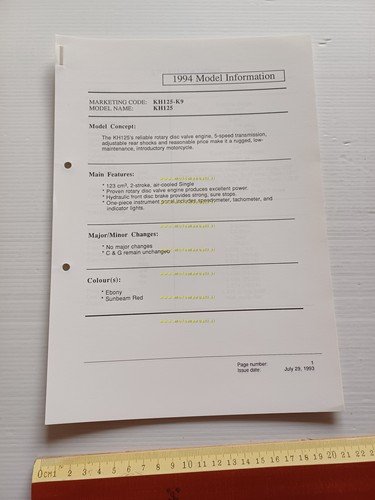 Kawasaki KH 125 (KH125-A9) 1994 Model Information cartella stampa inglese