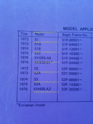 Kawasaki KH 400 - 250- S1 1972-76 manuale officina riparazione …