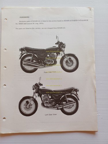 Kawasaki KH 400 A4 1976 varianti catalogo ricambi per Europa …