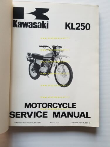 Kawasaki KL 250 1977 manuale officina INGLESE originale shop manual