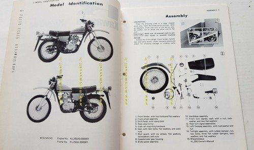 Kawasaki KL 250-A1 1977 manuale assemblaggio officina originale no riparazione
