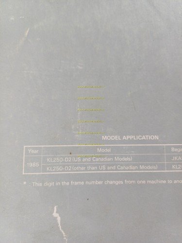 Kawasaki KLR 250 1985 SUPPLEMENTO manuale officina INGLESE originale