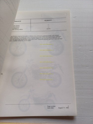 Kawasaki KLR 250 (KL250-D11) 1994 Model Information cartella stampa inglese