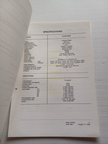 Kawasaki KLR 600 (KL600-B8.B9) 1994 Model Information cartella stampa inglese