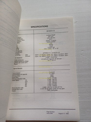 Kawasaki KLX 650 (KLX650-C2) 1994 Model Information cartella stampa inglese