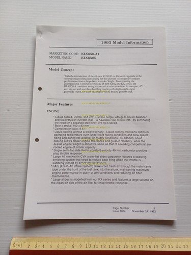 Kawasaki KLX 650 R (KLX650-A1) 1993 Model Information cartella stampa …