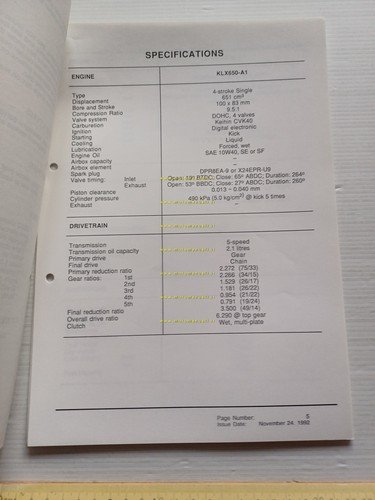 Kawasaki KLX 650 R (KLX650-A1) 1993 Model Information cartella stampa …