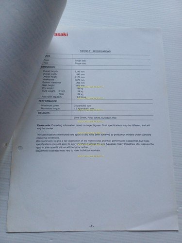 Kawasaki KMX 125 (KMX125-A1) 1986 cartella stampa originale testo inglese