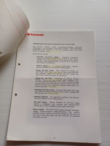 Kawasaki KMX 125 (KMX125 A1-B1) 1986 Model Guide cartella stampa …