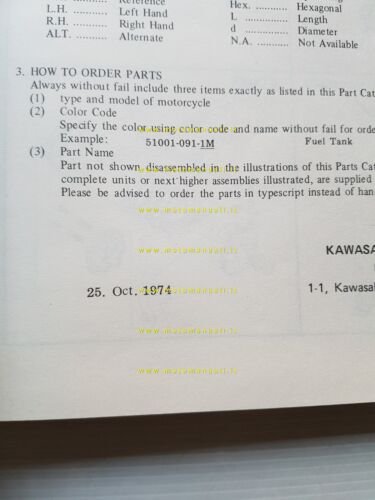 Kawasaki KS 125 1974-75 catalogo ricambi originale spare parts catalogue