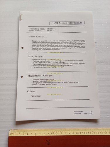 Kawasaki KX 100 (KX100-B4) 1994 Model Information cartella stampa inglese