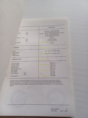 Kawasaki KX 100 (KX100-B4) 1994 Model Information cartella stampa inglese