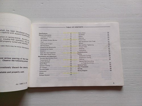 Kawasaki KX 250 Cross 1988-89 manuale uso manutenzione libretto inglese …