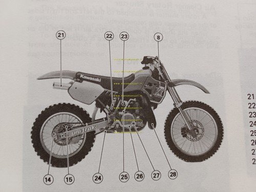 Kawasaki KX 250 Cross 1988-89 manuale uso manutenzione libretto inglese …