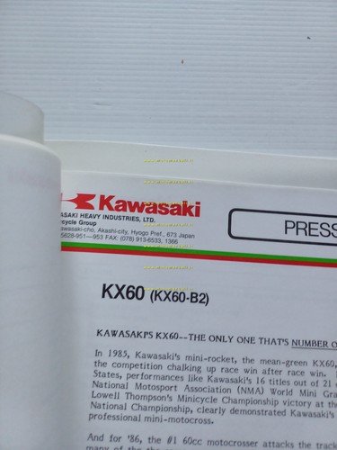 Kawasaki KX 60 (KX60-B2) 1986 cartella stampa originale testo inglese
