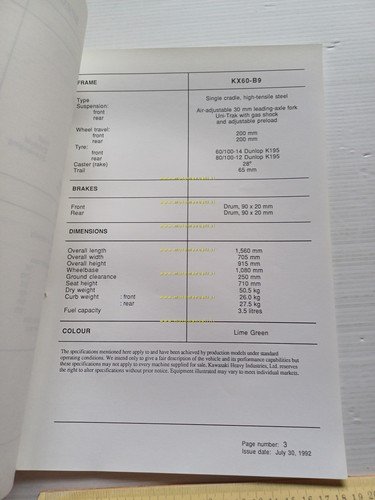 Kawasaki KX 60 (KX60-B9) 1993 Model Information cartella stampa inglese