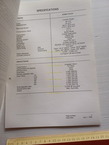 Kawasaki KX 80 II (KX80-T4.V4) 1994 Model Information cartella stampa …