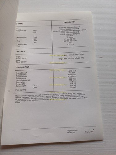 Kawasaki KX 80 II (KX80-T4.V4) 1994 Model Information cartella stampa …
