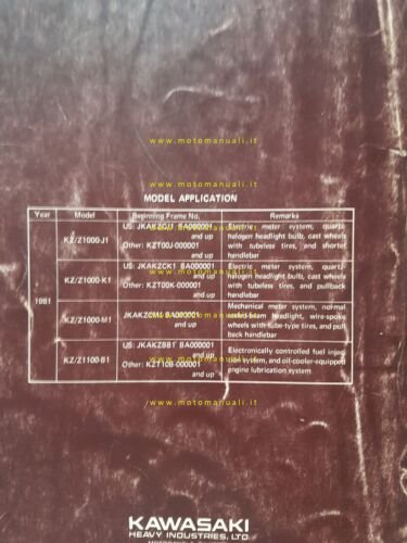 Kawasaki KZ 1000 - 1100 1981 manuale officina INGLESE originale …