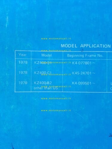 Kawasaki KZ 400 1978-79 manuale officina INGLESE originale shop manual