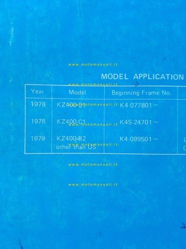 Kawasaki KZ 400 1978-79 manuale officina INGLESE originale shop manual