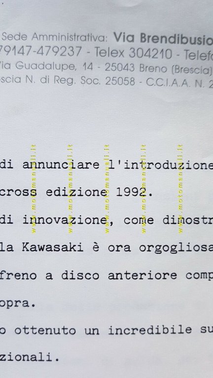 Kawasaki modelli Cross 1992 cartella stampa originale ITALIANO press kit