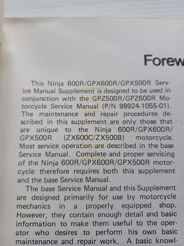 Kawasaki Ninja 600 - GPZ 500-600 R 1988 SUPPLEMENTO manuale …