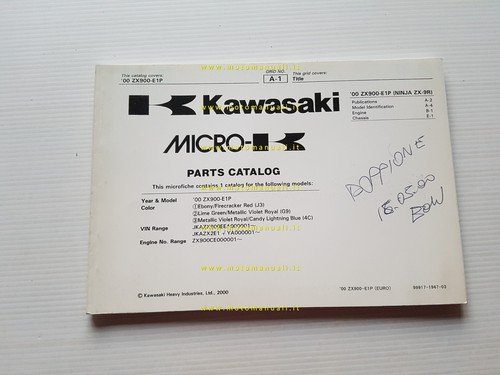 Kawasaki Ninja ZX-9R 2000 catalogo ricambi copia da microfiche originale