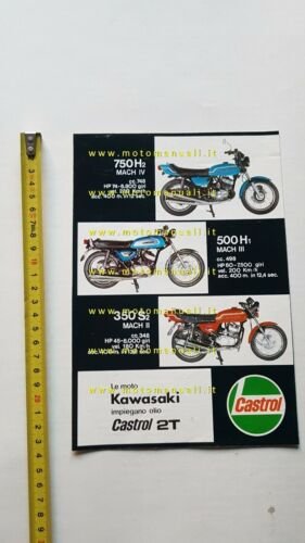 Kawasaki produzione modelli 1972 depliant originale moto italiano brochure