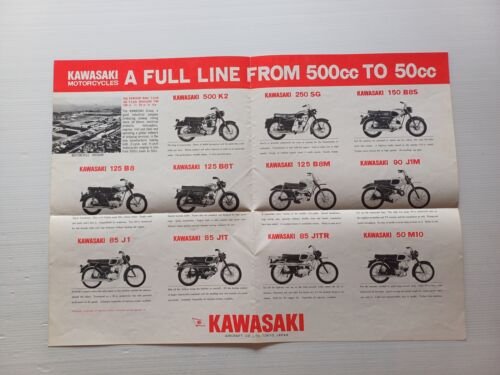 Kawasaki produzione modelli 500-250-150-125-50 1965 depliant inglese originale