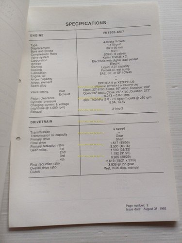 Kawasaki VN-15 (VN1500-A6.A7) 1993 Model Information cartella stampa inglese