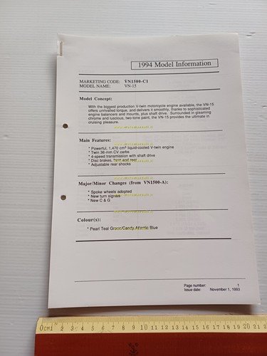 Kawasaki VN-15 (VN1500-C1) 1994 Model Information cartella stampa inglese