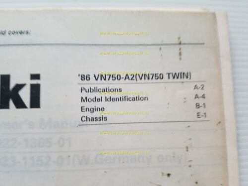 Kawasaki VN 750 TWIN 1986 catalogo ricambi copia da microfiche …