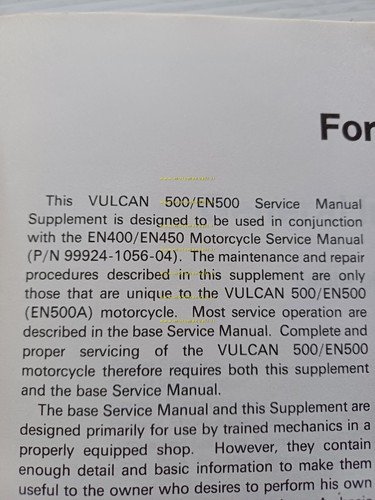 Kawasaki Vulcan 500 - EN 500 1990 SUPPLEMENTO manuale officina …